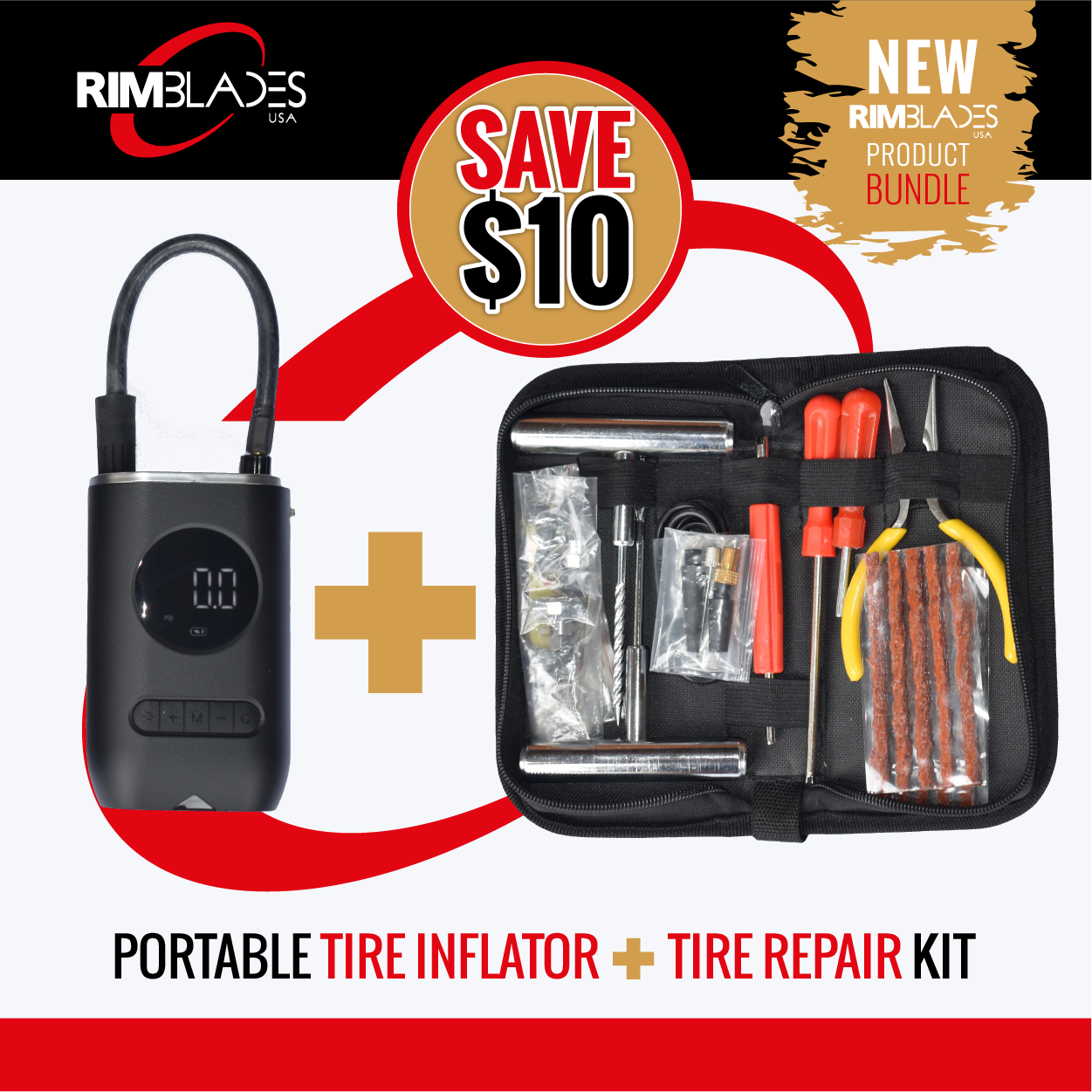 Tire Inflator and Tire Plug Bundle - Rimblades USA, Rim Guards